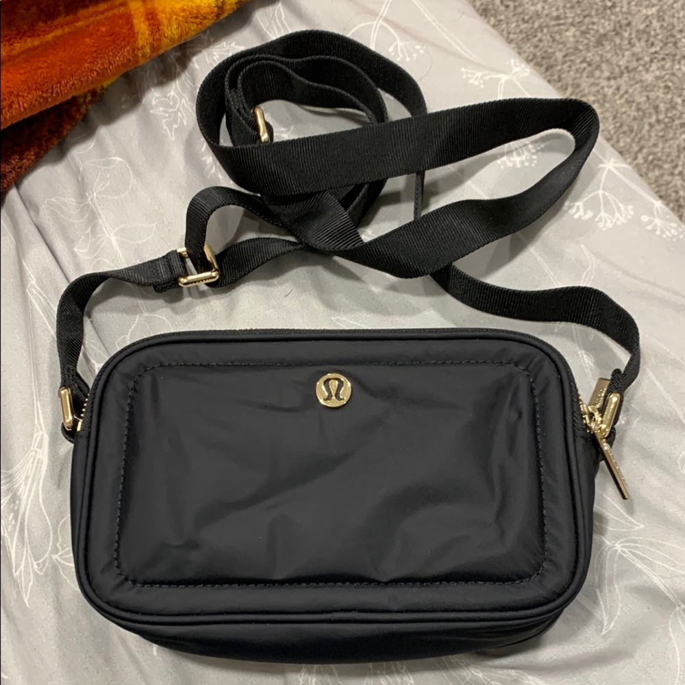 lululemon athletica Black Crossbody Bag with Gold Accents